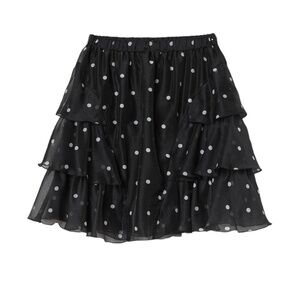 HM Skirt Women 4 NEW Black Coquette Whimsigoth Chiffon Polka Dots Tiered Pull On